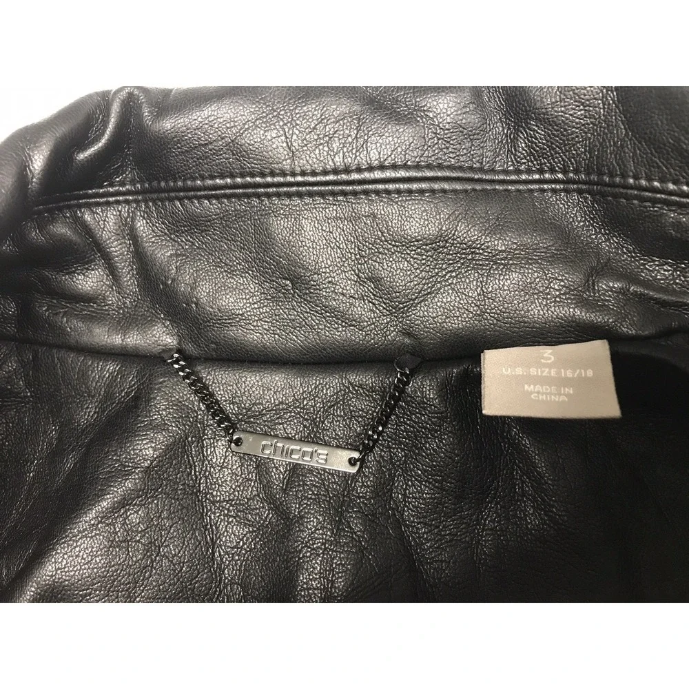 Chicos Jacket Womens Extra Large 3 Black Faux Leather Vegan Asymmetrical Moto